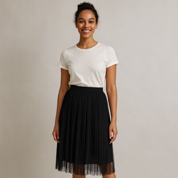 Zenana Black Pleated Tulle Midi Skirt XL Balletcore Coquette Romantic Whimsygoth - Picture 5 of 8